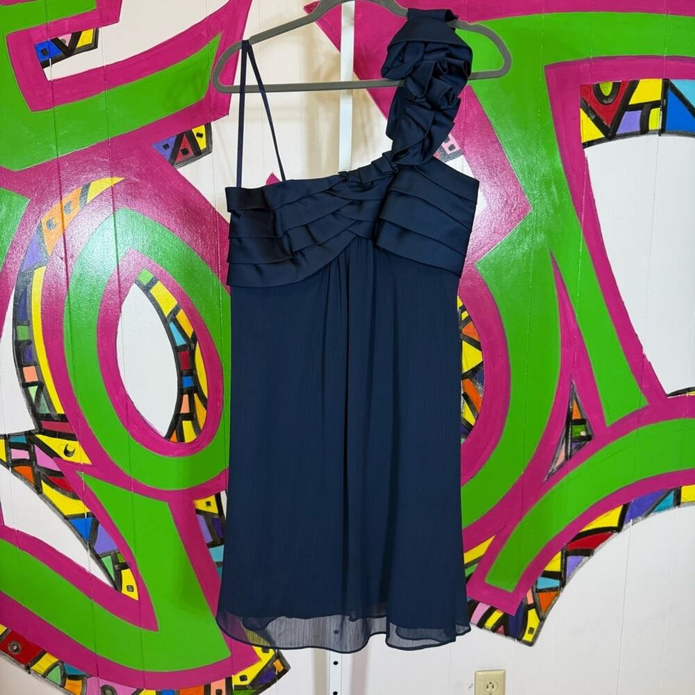Max and Cleo for David's Bridal, Elegant Navy Blue One-Shoulder Dress. Size 12.
